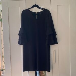 Tahari Black Long Sleeve Dress with Ruffle Detail
